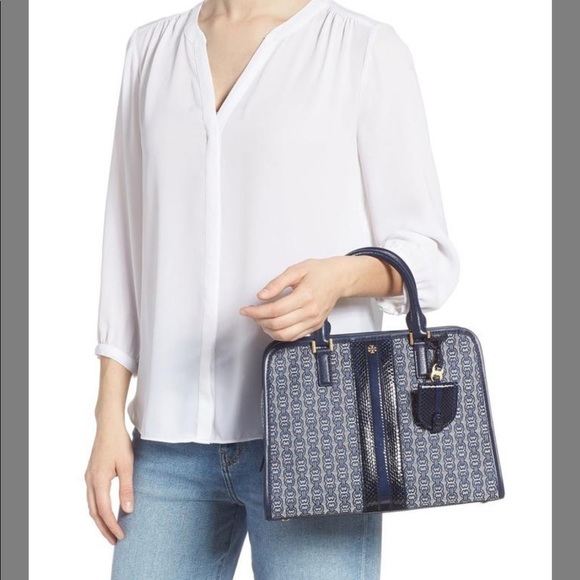 🥳HP🥳NWT Tory Burch Gemini Link Snakeskin Satchel - Picture 2 of 12